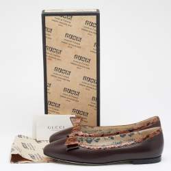 Pre Owned حذاء باليرينا فلات غوتشي جلد ثعبان بني بشعار ماركة جي جي بفيونكة مقاس 39