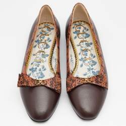 Pre Owned حذاء باليرينا فلات غوتشي جلد ثعبان بني بشعار ماركة جي جي بفيونكة مقاس 39