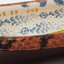 Pre Owned حذاء باليرينا فلات غوتشي جلد ثعبان بني بشعار ماركة جي جي بفيونكة مقاس 39