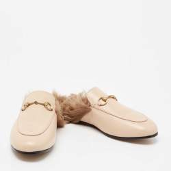 Pre Owned صندل فلات غوتشي برينستاون هورسبيت فرو وجلد كريمي  38.5