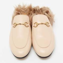 Pre Owned صندل فلات غوتشي برينستاون هورسبيت فرو وجلد كريمي  38.5