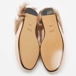 Pre Owned صندل فلات غوتشي برينستاون هورسبيت فرو وجلد كريمي  38.5