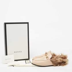 Pre Owned صندل فلات غوتشي برينستاون هورسبيت فرو وجلد كريمي  38.5