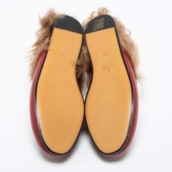 Pre Owned  صندل سلايد غوتشي برينستاون هورسبيت فرو وجلد أحمر مقاس 36