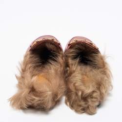 Pre Owned  صندل سلايد غوتشي برينستاون هورسبيت فرو وجلد أحمر مقاس 36