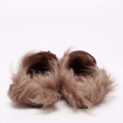 Pre Owned Gucci Pink Fur And Leather Princetown Mule Sandals Size 37