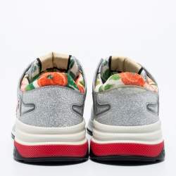 Pre Owned Gucci Silver/Grey Glitter And Leather Ultrapace Low Top Sneakers Size 39