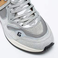 Pre Owned Gucci Silver/Grey Glitter And Leather Ultrapace Low Top Sneakers Size 39