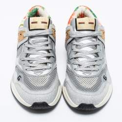 Pre Owned Gucci Silver/Grey Glitter And Leather Ultrapace Low Top Sneakers Size 39