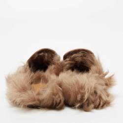 Pre Owned Gucci Cream Leather And Fur Princetown Horsebit Mules Size 39.5