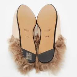 Pre Owned Gucci Cream Leather And Fur Princetown Horsebit Mules Size 39.5