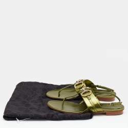 Pre Owned صندل بإصبع غوتشي هورسبيت جلد ميتالك أخضر مقاس 36