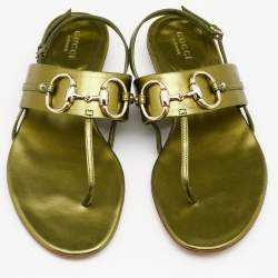Pre Owned صندل بإصبع غوتشي هورسبيت جلد ميتالك أخضر مقاس 36