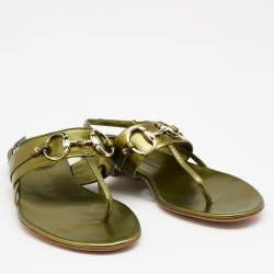 Pre Owned صندل بإصبع غوتشي هورسبيت جلد ميتالك أخضر مقاس 36