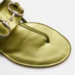 Pre Owned صندل بإصبع غوتشي هورسبيت جلد ميتالك أخضر مقاس 36