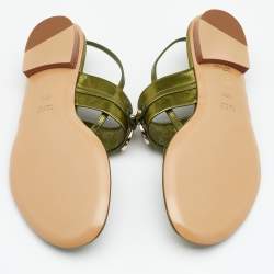 Pre Owned صندل بإصبع غوتشي هورسبيت جلد ميتالك أخضر مقاس 36