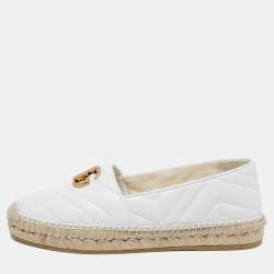 Pre Owned Gucci Off White Leather GG Matelassé Espadrille Flats Size 38.5