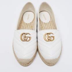 Pre Owned Gucci Off White Leather GG Matelassé Espadrille Flats Size 38.5