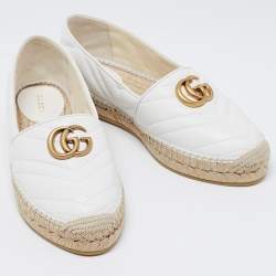 Pre Owned Gucci Off White Leather GG Matelassé Espadrille Flats Size 38.5