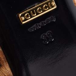 Pre Owned حذاء باليرينا فلات غوتشي شعر عجل نقشة الفهد بني/بيج بإبزيم مقاس 39