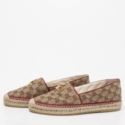 Pre Owned حذاء فلات إسبادريل غوتشي كانفاس ماتيلاس جي جي بني/بيج مقاس 41