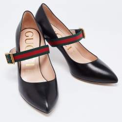 Pre Owned حذاء كعب عالي غوتشي سيلفي ماري جين جلد أسود مقاس 39