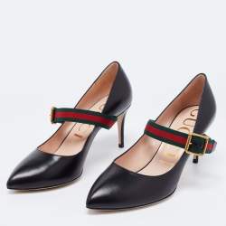 Pre Owned حذاء كعب عالي غوتشي سيلفي ماري جين جلد أسود مقاس 39