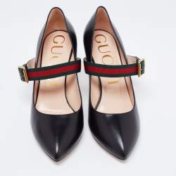 Pre Owned حذاء كعب عالي غوتشي سيلفي ماري جين جلد أسود مقاس 39