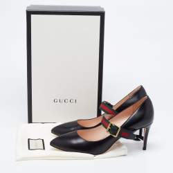 Pre Owned حذاء كعب عالي غوتشي سيلفي ماري جين جلد أسود مقاس 39