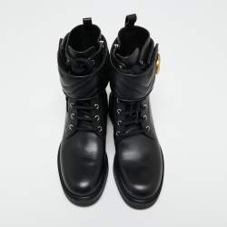 Pre Owned Gucci  Black Leather Double G Ankle Boots Size 38