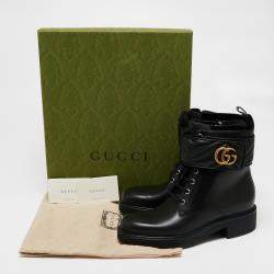 Pre Owned Gucci  Black Leather Double G Ankle Boots Size 38