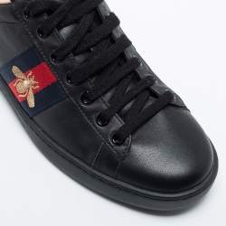 Gucci Black Leather Bee Embroidered Ace Low Top Sneakers Size 35.5