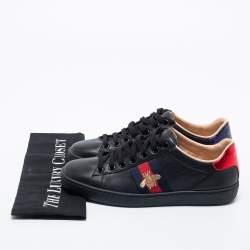 Gucci Black Leather Bee Embroidered Ace Low Top Sneakers Size 35.5