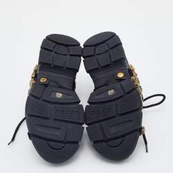 Pre Owned Gucci Black Mesh And Leather Flashtrek Removable Crystals Low Top Sneakers Size 37
