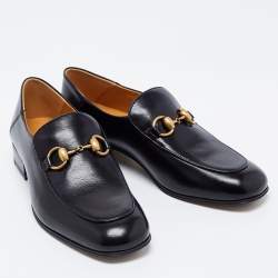 Pre Owned Gucci Black Leather Brixton Horsebit Slip On Loafers Size 37.5