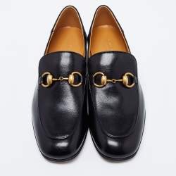 Pre Owned Gucci Black Leather Brixton Horsebit Slip On Loafers Size 37.5