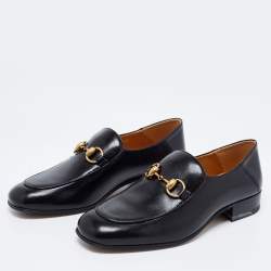 Pre Owned Gucci Black Leather Brixton Horsebit Slip On Loafers Size 37.5