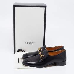 Pre Owned Gucci Black Leather Brixton Horsebit Slip On Loafers Size 37.5