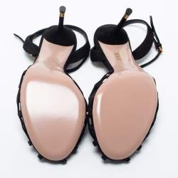 Pre Owned Gucci Black Suede Studded Caged Peep Toe Ankle Strap Sandals Size 38