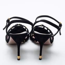 Pre Owned Gucci Black Suede Studded Caged Peep Toe Ankle Strap Sandals Size 38