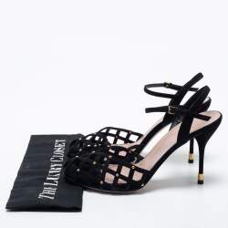 Pre Owned Gucci Black Suede Studded Caged Peep Toe Ankle Strap Sandals Size 38