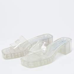 Pre Owned Gucci White PVC Logo Slide Sandals Size 40