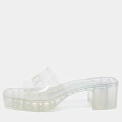 Pre Owned Gucci White PVC Logo Slide Sandals Size 40