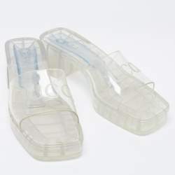 Pre Owned Gucci White PVC Logo Slide Sandals Size 40