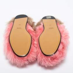 Pre Owned Gucci Pink Shearling Princetown Horsebit Flat Mules Size 38