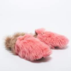 Pre Owned Gucci Pink Shearling Princetown Horsebit Flat Mules Size 38