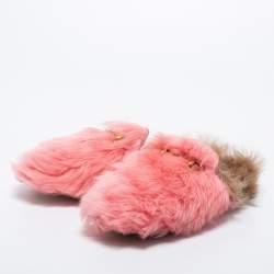 Pre Owned Gucci Pink Shearling Princetown Horsebit Flat Mules Size 38