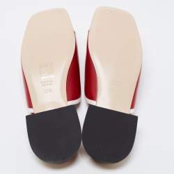 Pre Owned Gucci Red Leather Square Open Toe Mules Size 37.5