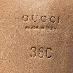 Pre Owned Gucci Off-White/Black Pleated Printed Satin Ankle Tie Sandals Size 38