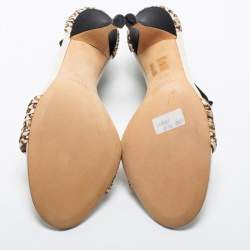 Pre Owned Gucci Off-White/Black Pleated Printed Satin Ankle Tie Sandals Size 38